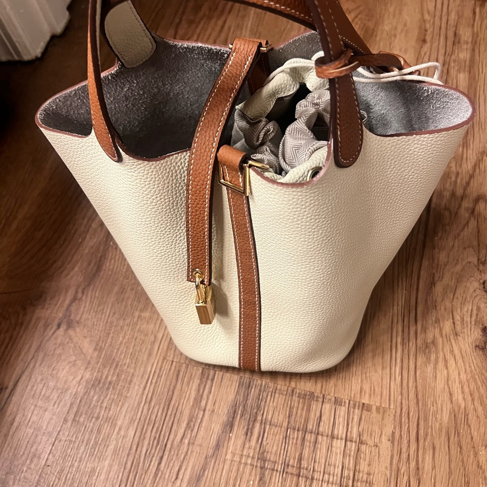 Elegant Cream and Brown Tote Bag
